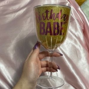 “Birthday Babe” Plastic Wine Glass
